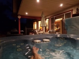 POV enjoying spa at night