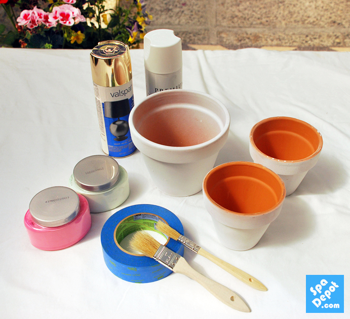 Supplies for painting Terra Cotta Pots DIY