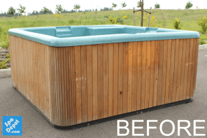 weather beaten hot tub cabinet