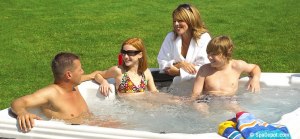 Family enjoying hot tub
