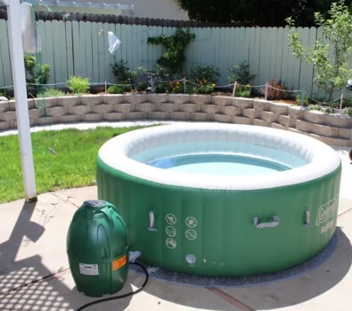 Inflatable tub on back deck