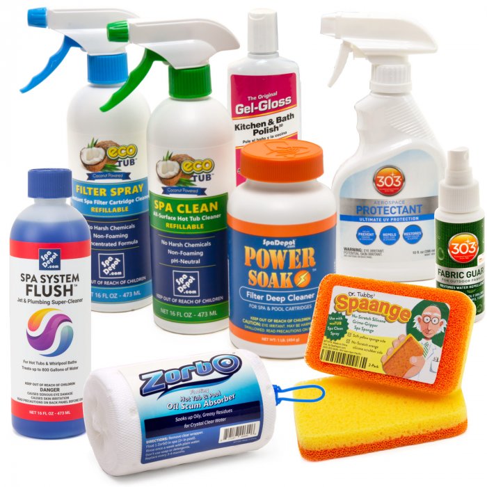 Hot tub cleaning and supplies kit